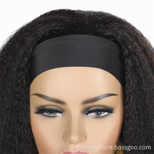 Headband Wig Long Yaki Straight Hair 180% Density Wave Wig No Glue Heat Resistant 100% Human Hair Suitable for Ladies Wholesaler